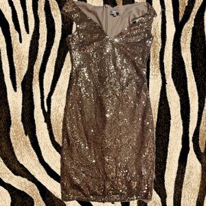 Beautiful rose, gold, sequin Goddiva cocktail dress